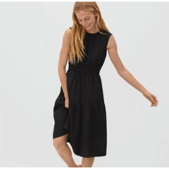 Everlane The Linen Open Back Dress Black Sleeveless Tiered Midi Size 00 NWT - Picture 3 of 12